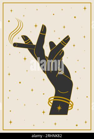 Hand holding cigarette on beige background illustration Stock Vector