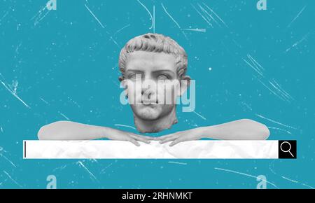 Head of antique statue on internet search bar. Fashion collage in magazine surrealistic style. Contemporary Art. Modern design Stock Photo
