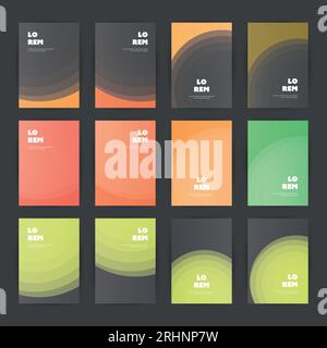 Mega Set of 12 Flyer, Card or Banner Designs with Abstract Orange, Green and Grey Colored Minimalist Geometric Pattern Backgrounds, Multi Purpose Temp Stock Vector