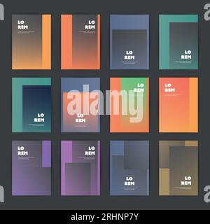 Mega Set of 12 Flyer, Card or Banner Designs with Abstract Orange, Green, Brown and Grey Colored Minimalist Geometric Pattern Backgrounds, Multi Purpo Stock Vector