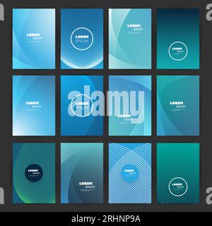 Mega Set of 12 Flyer, Card or Banner Designs with Abstract Blue and Green Colored Minimalist Geometric Pattern Backgrounds, Multi Purpose Templates Stock Vector
