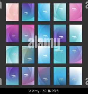 Mega Set of 20 Flyer, Card or Banner Designs with Abstract Blue, Purple and Green Colored Minimalist Geometric Pattern Backgrounds, Multi Purpose Temp Stock Vector