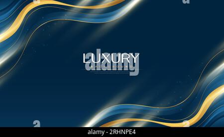 Luxury Blue and Gold Background in Paper Cut Style with Shining and Sparkling Gold Light Effect. Can be Used for Award, Banner, Card, Nomination Stock Vector