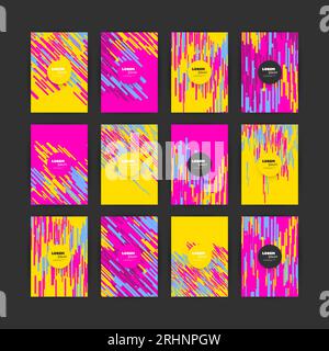 Mega Set of 12 Flyer, Card or Banner Designs with Abstract Blue, Purple and Yellow Colored Minimalist Geometric Pattern Backgrounds, Multi Purpose Tem Stock Vector