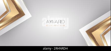 Luxurious and Elegant White and Gold Background with Golden Lines and Glowing Light. Can be Used for Award, Banner, Card, Nomination, Ceremony Stock Vector