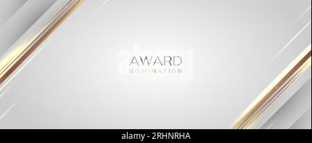 Luxurious and Elegant White and Gold Background with Golden Lines and Glowing Light. Can be Used for Award, Banner, Card, Nomination, Ceremony Stock Vector
