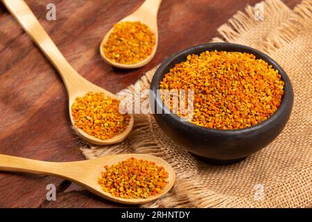 Bee Pollen Grains Natural And Healthy Food; Top View. Stock Photo