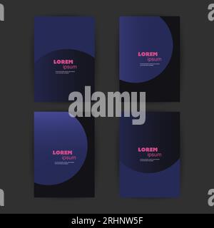 Set of 4 Flyer, Cover, Card or Banner Designs with Abstract Phantom Blue and Purple Colored Minimalist Abstract Geometric Pattern Backgrounds, Multi P Stock Vector