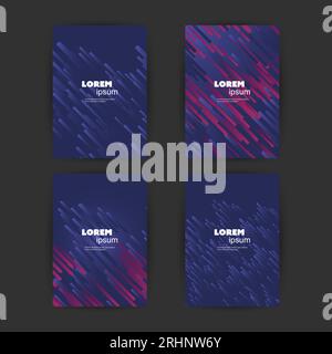 Set of 4 Flyer, Card or Banner Designs with Abstract Phantom Blue and Purple Colored Minimalist Geometric Pattern Backgrounds, Multi Purpose Templates Stock Vector