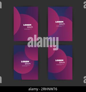 Set of 4 Flyer, Cover, Card or Banner Designs with Abstract Phantom Blue and Purple Colored Minimalist Abstract Geometric Pattern Backgrounds, Multi P Stock Vector