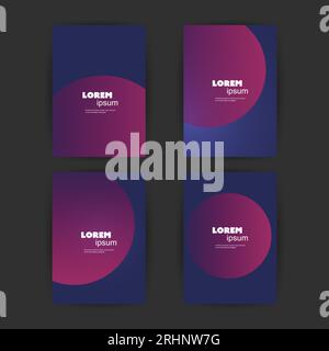 Set of 4 Flyer, Cover, Card or Banner Designs with Abstract Phantom Blue and Purple Colored Minimalist Abstract Geometric Pattern Backgrounds, Multi P Stock Vector