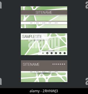 Web Design Elements - Header Design Set with Abstract Green Networks Pattern Background Stock Vector