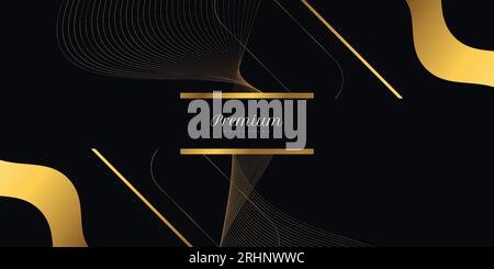 Luxury Black and Gold Background with Wavy Gold Lines. Premium Black and Gold Background for Award, Nomination, Ceremony, Formal Invitation Stock Vector