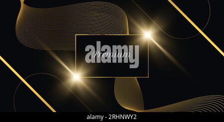 Luxury Black and Gold Background with Wavy Gold Lines and Light Effect. Premium Black and Gold Background for Award, Nomination, Ceremony Stock Vector