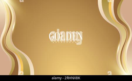 Luxury Golden Background with Glitter and Light Effect. Elegant Premium Background with Wavy Lines and Paper Cut Style Stock Vector