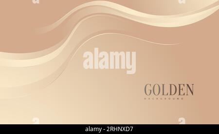 Luxury Golden Background with Glitter and Light Effect. Elegant Cream Background with Wavy Lines and Paper Cut Style Stock Vector
