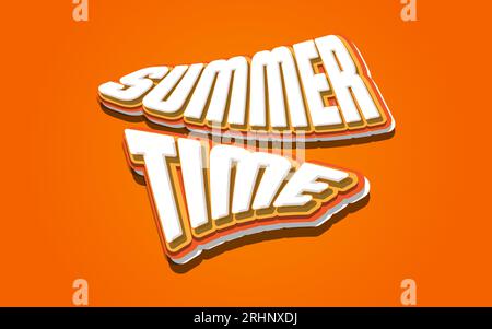 Summer Time Lettering with 3D White and Orange Style Isolated on Orange Background. Summer Time Banner or Poster Stock Vector