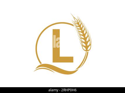 letter L sign symbol with wheat ears wreath. Agriculture Logo Farming Template Vector Symbol Stock Vector