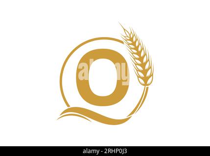 letter O sign symbol with wheat ears wreath. Agriculture Logo Farming Template Vector Symbol Stock Vector