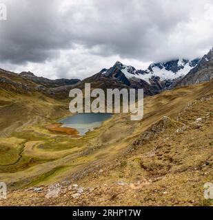 view of lake Mitucocha, Huayhuash hiking Circuit, Andes Mountains, Peru Stock Photo