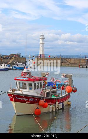 Kayleigh Ann WK3 Fishing boats and vessels in sunny Newhaven harbour at high tide, Leith, Edinburgh, Scotland, UK, EH6 4LP Stock Photo