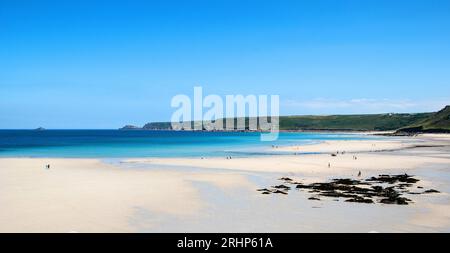 The wide sandy beach at Sennen Cove in Cornwall, UK Stock Photo