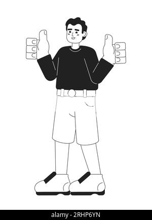 Satisfied young man monochromatic flat vector character Stock Vector