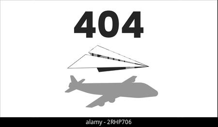 Paper plane with shadow black white error 404 flash message Stock Vector