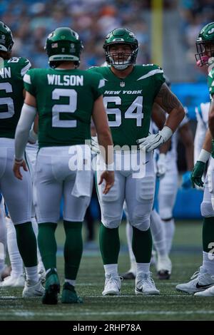 New York Jets guard Chris Glaser (64) reacts against the Atlanta Falcons  during a preseason NFL football game Monday, Aug. 22, 2022, in East  Rutherford, N.J. (AP Photo/Adam Hunger Stock Photo - Alamy