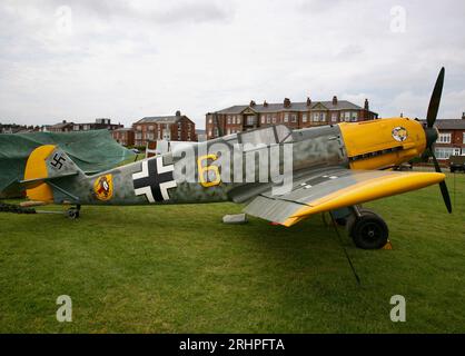 A Messerschmitt 109 World War Two Fighter Aircraft at Lytham Green, Lytham St Annes, Lancashire, United Kingdom, Europe Stock Photo