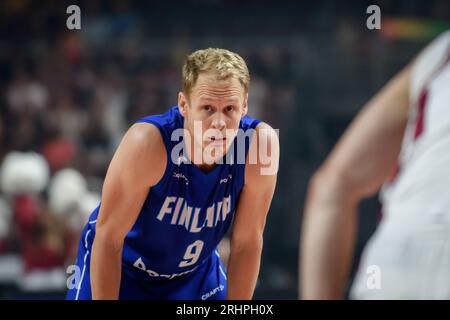 RIGA, LATVIA. 16th August 2023.  Latvia National Men's basketball team vs. Finland National Men's basketball team friendly game before FIBA BASKETBALL WORLD CUP 2023. Stock Photo