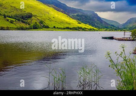 Storm clouds gather over Tal y Lyn Lake nr Tywyn, Gwynedd, Wales, UK Stock Photo