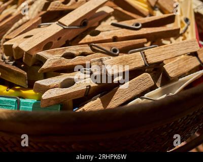 A bowl of clothespins Stock Photo