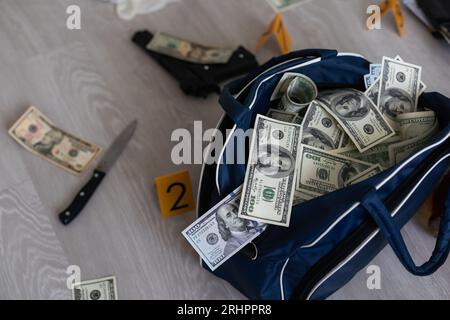 Black Duffel Bag Full Money Isolated Stock Photo 1092934418