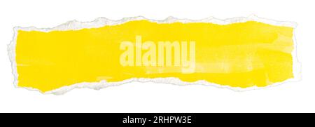 Ripped yellow paper note message isolated on white background Stock Photo