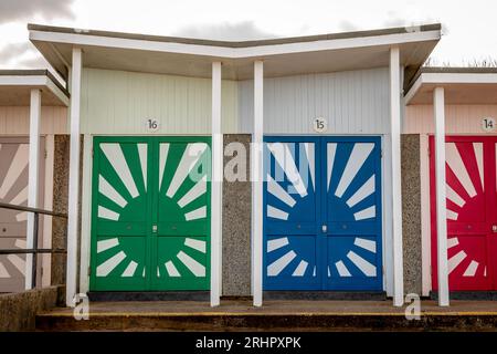 Beach Huts, Maplethorpe, Lincolnshire, England, UK Stock Photo