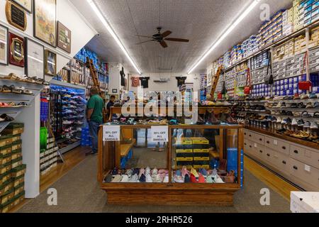 Inside Colburn Shoe Store, 'America's Oldest Shoe Store', on Main Street, Belfast, Waldo County, in midcoast Maine, USA. Stock Photo