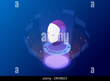 Isometric Artificial Intelligence, Knowledge Expertise Intelligence Learn. Internet connect Chat, Chat with AI, Artificial Intelligence. Stock Vector