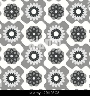 Retro floral square background granny style. Crocket knitted plaid seamless pattern patchwork flowers. Stock Vector