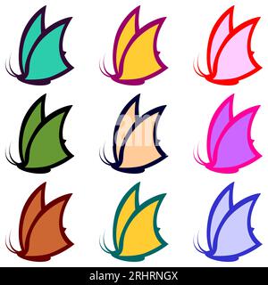 Set of multicolored vector butterflies. Vector isolated Illustrations and drawings on white background. Stock Vector