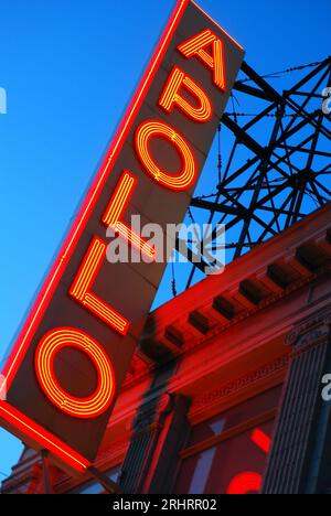 The marquee of the famous Apollo Theatre, in Harlem, New York City, glows in twilight Stock Photo