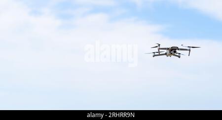 Drone quadrocopter with digital camera, air drone dron flying Stock Photo