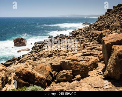 Cape to Cape track traverses a rocky coastline north of Gracetown, Leeuwin-Naturaliste National Park, Western Australia Stock Photo