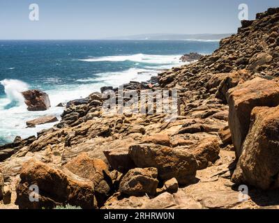 Cape to Cape track traverses a rocky coastline north of Gracetown, Leeuwin-Naturaliste National Park, Western Australia Stock Photo