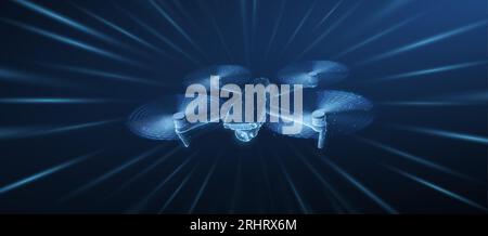 Drone. Abstract 3d drone isolated on blue. Military technology, aerial monitoring Stock Vector