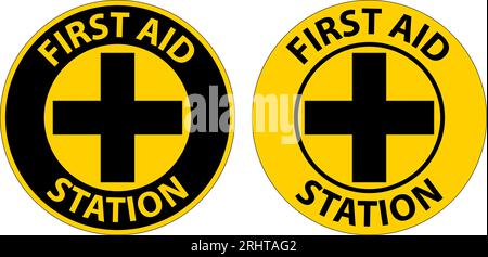 Floor Sign, First Aid Station Stock Vector