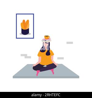 young girl yoga meditation healthy sport wellness physical concentration relaxation gymnastic balance posture Stock Vector