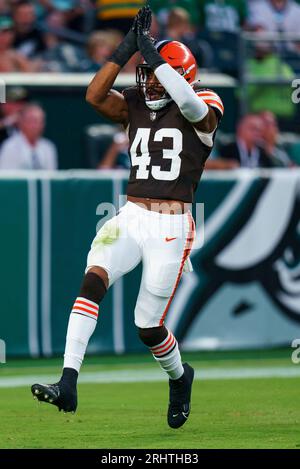 Cleveland Browns linebacker Mohamoud Diabate (43) defends during a  preseason NFL football game against the Washington Commanders on Friday,  Aug. 11, 2023, in Cleveland. Washington won 17-15. (AP Photo/David Richard  Stock Photo - Alamy