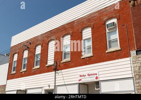 Malta, Illinois - United States - August 15th, 2023: Old building and storefront in downtown Malta, Illinois, USA. Stock Photo