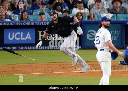 Miami Marlins' Jake Burger celebrates his home run during the third inning  of a baseball game against the Washington Nationals, Saturday, Sept. 2,  2023, in Washington. (AP Photo/Nick Wass Stock Photo - Alamy